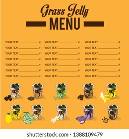 Menu grass jelly graphic cup template. food, drink dessert.