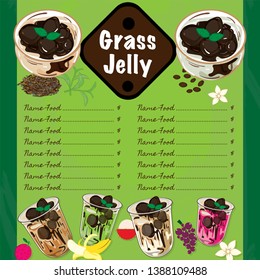 Menu grass jelly graphic cup template. food, drink dessert.