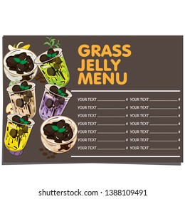Menu grass jelly graphic cup template. food, drink dessert.