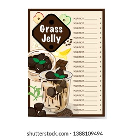 Menu grass jelly graphic cup template. food, drink dessert.