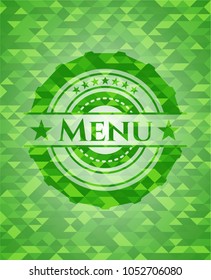Menu green emblem. Mosaic background
