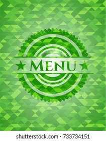 Menu green emblem. Mosaic background