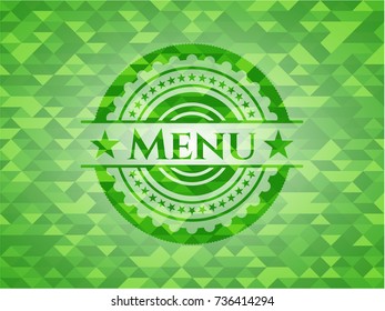 Menu green emblem. Mosaic background