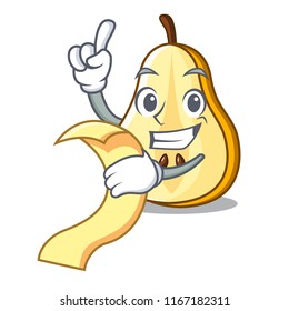 With menu half of pear isolated on cartoon