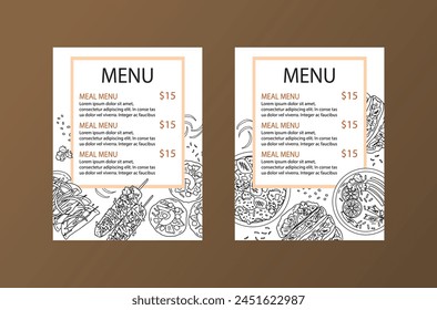 menu with hand drawn outline mexican food