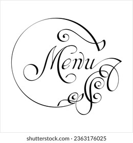 Menu Hand Drawn Pen Ink Style, Menu Word Handwritten, Menu Card Vector Art Illustration