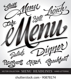 menu headlines, hand lettering set (vector)