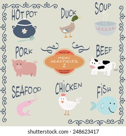 Menu Headpieces and ornament elements with colours 1