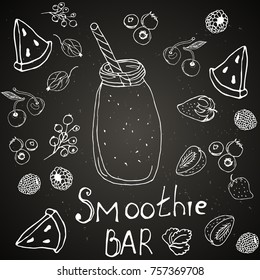 
menu, healthy drinks and smoothies, chalk on the board.