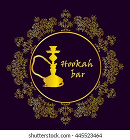 Menu hookah bars in gold tones. Background for poster design in the Islamic cafes, ethnic style.