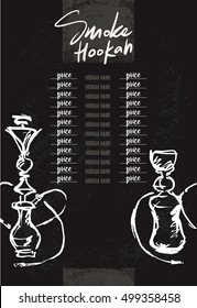 Menu For Hookah. Black Background With White Drawings.