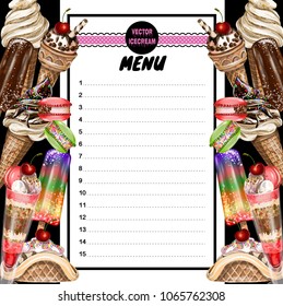 Menu for ice cream cafe. Vector illustration.