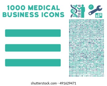 Menu icon with 1000 medical business cobalt and cyan vector design elements. Clipart style is flat bicolor symbols, white background.