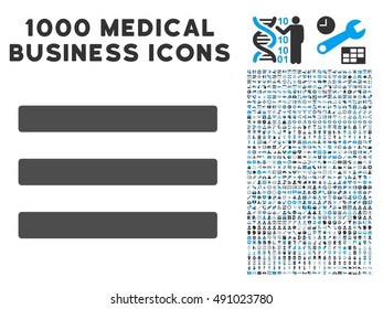 Menu icon with 1000 medical commerce gray and blue vector pictographs. Clipart style is flat bicolor symbols, white background.