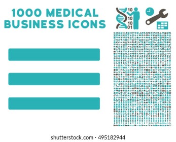 Menu icon with 1000 medical commercial grey and cyan vector pictographs. Design style is flat bicolor symbols, white background.