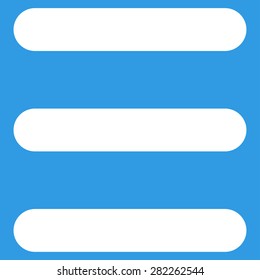 Menu icon from Basic Plain Icon Set. Style: flat vector image, white color, rounded angles, blue background.