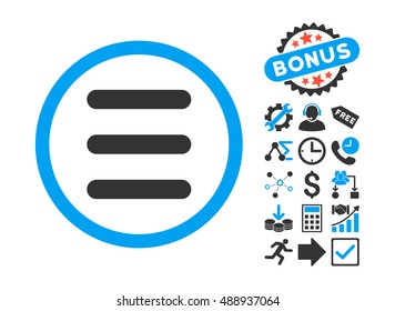 Menu icon with bonus images. Vector illustration style is flat iconic bicolor symbols, blue and gray colors, white background.