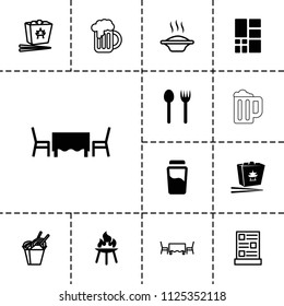 Menu icon. collection of 13 menu filled and outline icons such as fork and spoon, chinese fast food, grid, restaurant table, bbq, soup. editable menu icons for web and mobile.