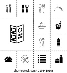 Menu icon. collection of 13 menu filled and outline icons such as burrito, napkin, noodles fast food, soup. editable menu icons for web and mobile.