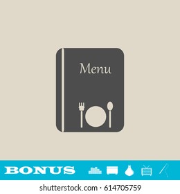 Menu icon flat. Grey pictogram on light background. Vector illustration symbol and bonus button real estate, ottoman, vase, tv, fishing rod