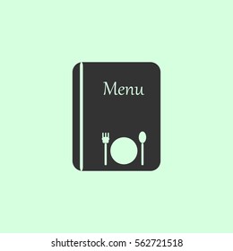 Menu icon flat. Grey vector symbol on green background