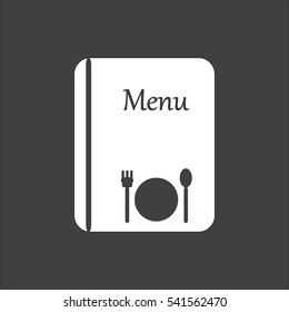 Menu icon flat. Vector white illustration isolated on black background. Flat symbol