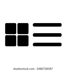 Menu icon, grid view, list view icon isolated on white background.