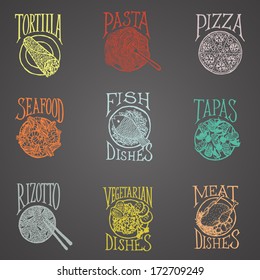 MENU ICON - Latino style Dishes colourfull on blackboard