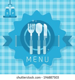 Menu icon on seamless plaid pattern - flat modern design in blue