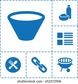 Menu icon. set of 6 menu filled icons such as drink and food, spoon and fork, bbq, bowl, chain