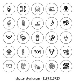 Menu icon set. collection of 25 outline menu icons with bbq, bartender, chili, coffee, cutlery, eel, ice cream, french fries, hyperlink, maximize icons. editable icons.