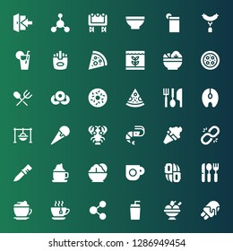 menu icon set. Collection of 36 filled menu icons included Ice cream, Drink, Share, Tea cup, Mocha, Cutlery, Knifes, Coffee cup, Salad, Coffee, Knife, Link, Shrimp, Lobster, Cooking