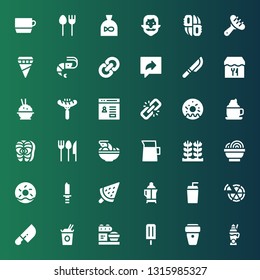 menu icon set. Collection of 36 filled menu icons included Latte, Coffee cup, Ice lolly, Loader, Noodles, Knife, Pizza, Drink, Coffee, Ice cream, Doughnut, Bowl, Rice, Lemonade