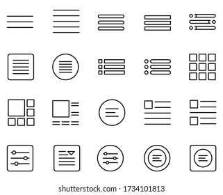 Menu icon set. Collection of high quality outline web pictograms in modern flat style. Black Menu symbol for web design and mobile app on white background. Line logo EPS10