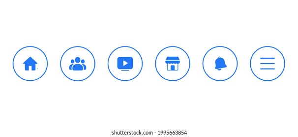 Menu Icon Set Of Facebook. Home, Group, Watch, Marketplace, Notification, And Menu