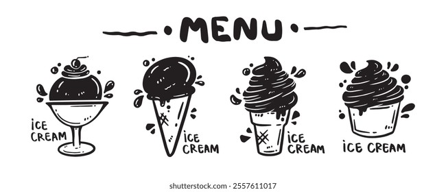 Menu icon set for food categories, hand drawn, vector illustration. (Ice cream)