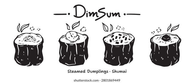 Menu icon set for food categories, hand drawn, vector illustration. (Dim Sum, Steamed Dumpling, Shumai, Shaomai)