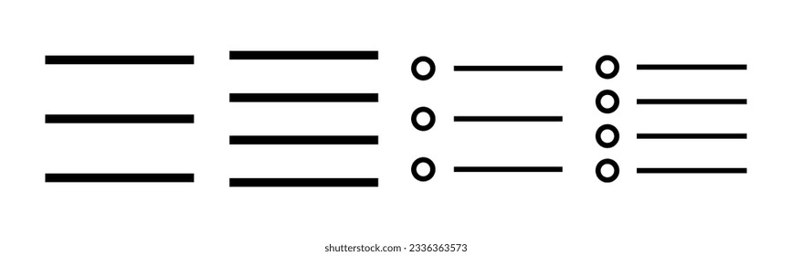 Menüsymbole setzen Illustration. Web-Menüzeichen und -Symbol. Hamburger-Menü-Symbol