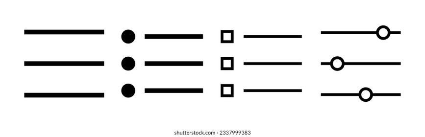 Menüsymbole setzen Illustration. Web-Menüzeichen und -Symbol. Hamburger-Menü-Symbol