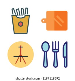 menu icon set. vector set about kitchen board, french fries, easel and cutlery icons set.