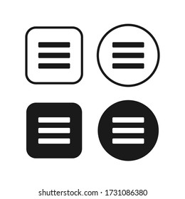 Menu icon. Settings bars symbol. Web and application sign. Simple flat shape button. Vector illustration image. Black silhouette isolated on white background.