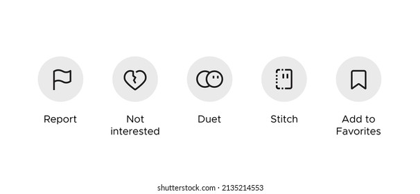 Menu Icon Of Social Media. Report, Not Interested, Duet, Stitch, And Add To Favorites