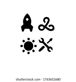 icono de menú, icono de barra de estado, icono de sistema de interfaz de usuario. iconos fáciles de ver, aceleradores, vpn, opciones de desarrollador, ilustraciones vectoriales, fondo blanco
