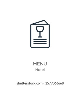 Menu icon. Thin linear menu outline icon isolated on white background from hotel collection. Line vector sign, symbol for web and mobile