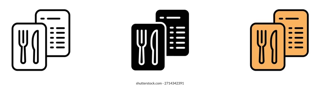 Icono de menú. Vector de deliciosos platos y opciones de menú. Ilustración vectorial.