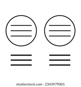 Icono de menú. Icono de menú Web. Rayas en círculo. Barras de menú en círculo. Ilustración vectorial. Eps 10.