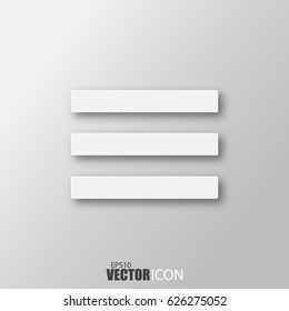 Menu icon in white style with shadow isolated on grey background. For your design, logo. Vector illustration.