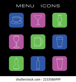 Menu icons, colorful icons, vector graphic