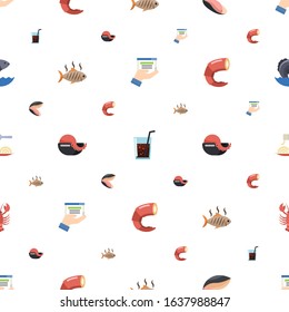 menu icons pattern seamless. Included editable flat web services, drinks, mussel, grilled fish, seafood soup, shrimp, Pasta, lobster, Seafood icons. menu icons for web and mobile.