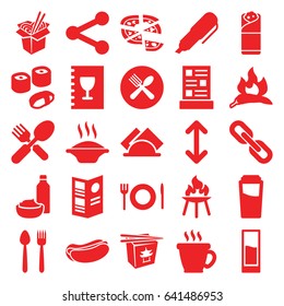 Menu icons set. set of 25 menu filled icons such as chili, drink, coffee, hot dog, chinese fast food, pizza, noodles fast food, burrito, drink and food, fork and spoon, napkin